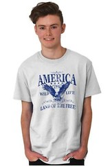 America Wild Life 1776 Land of the Free Adult Short Sleeve Crewneck Tee