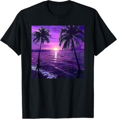 Palm Tree Ocean Sea Tropical Sunset Purple T-Shirt