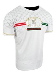 Men T-Shirt Bucheli Italian Horse Sport Logo Stripe Gold Lion Slim Fit Crew Neck