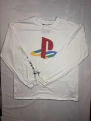 Forever 21 PlayStation Logo Graphic Print Long Sleeve Crew Neck T-Shirt M White