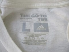 Adidas Shirt Mens Large White Blue Spell Out Logo Fresh Never Fades Athletic AOP
