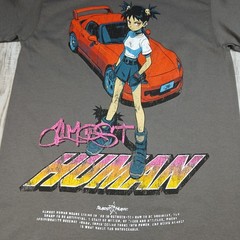 Almost Human Anime Girl Sports Car Graphic T-Shirt Gray Mens Small Streetwear