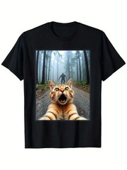 Funny Cat Selfie Cotton Black T Shirt JJ07