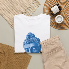 Blue Buddha Head Snake Hands Spiritual Graphic T-Shirt