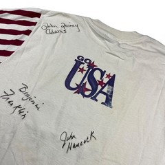 VTG LA Sportswear x Liberty Bell USA Flag S/S T-Shirt Ivory • USA • Large