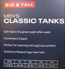 3 GENUINE REEBOK 3XL BIG & TALL 100% COTTON WHITE TANK TOP T SHIRTS UNDERSHIRTS