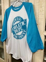 Vintage Athletic Department Raglan Baseball T Shirt 3/4 Length Sleeve White L
