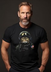 American Soldier Art Warrior Cat Army Patriotic USA Flag Graphic Tee Shirt