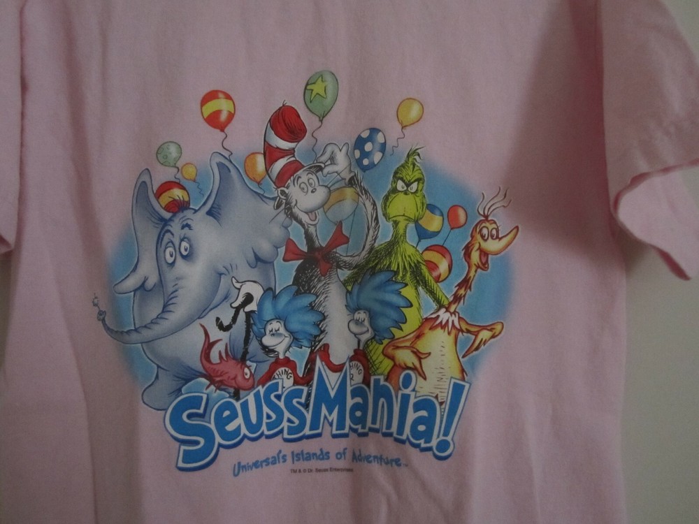 Vintage Dr Suess Mania Shirt women S pink front back all character graphic RARE