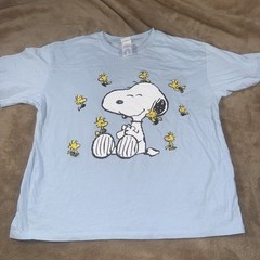 Peanuts Snoopy Woodstock Embroidered Graphic T-Shirt Light Blue XL