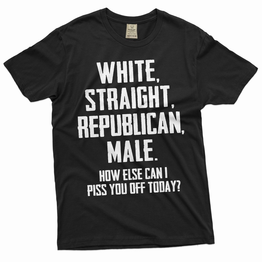 Men’s Funny Shirt White Straight Republican Male Shirt Funny USA Patriotic Shirt
