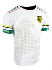 Men T-Shirt Bucheli Italian Horse Sport Logo Stripe Gold Lion Slim Fit Crew Neck