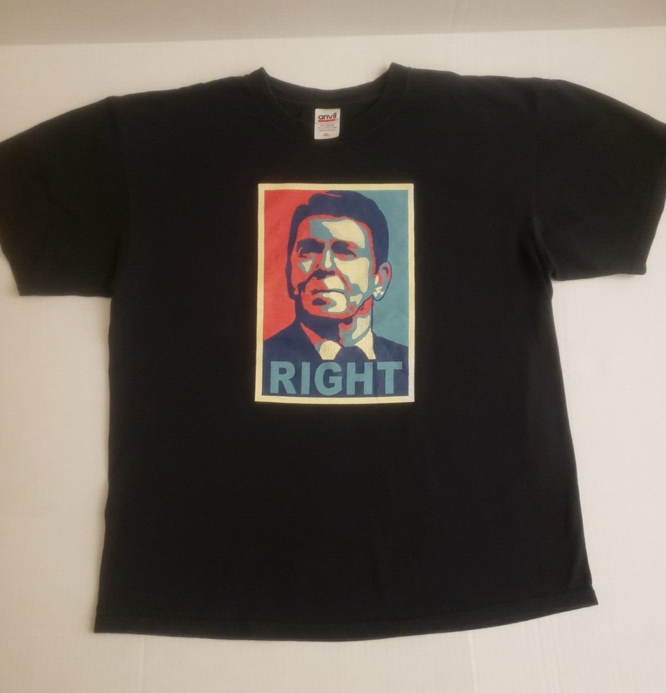 Ronald Reagan RIGHT Graphic T-shirt Black Large Campaign Poster President Men’s