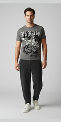 ED HARDY Designs T-Shirt Men’s MEDIUM Graphic Tattoo Dark Gray Eagle Fight Y2K