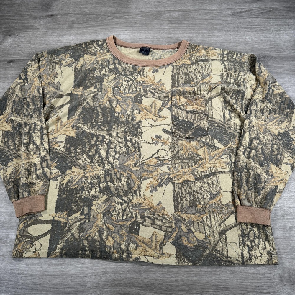 Vintage Boxy Fit Camo Shirt 2XL Sniper Long Sleeve Pocket USA Ace AOP Faded