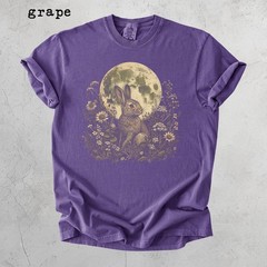 Moonlit Floral Bunny Graphic Comfort Tee Nature Animal Shirt