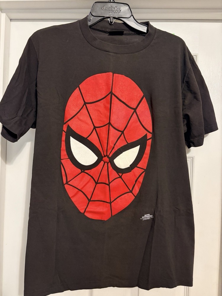 Vintage Changes Marvel Black Tshirt Size Large EC! Spider-Man Big Face