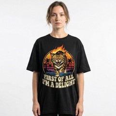 Angry Tiger Fire Eyes Tropical Beach Tee Retro Sunset Palm Trees T-Shirt