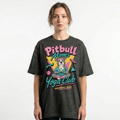 Pitbull Moms Yoga Club Geometric Retro Pink Lover T-Shirt Namaste Puppy Tee