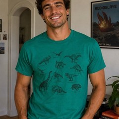 Machine Wash Cold T-Shirt Unisex Adults Size L Green Dinosaur Chart