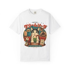 Retro Japanese Cat Cream Soda T-Shirt | Kawaii Cafe Graphic