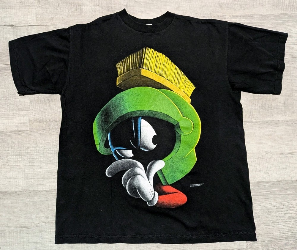 Vintage Looney Tunes Black Marvin the Martian Shirt 1997 Men’s Sz Large Rare