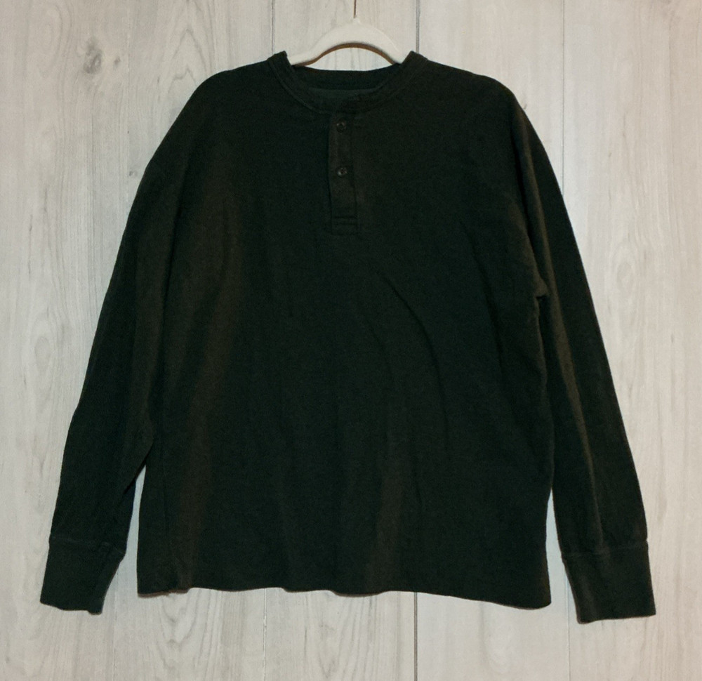 L.L.Bean Two Layer Henley Shirt Mens XL Regular Green Wool Blend Base Layer