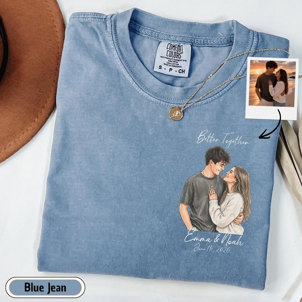Personalized Photo Shirt with Names Date, Watercolor Couple Gift