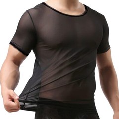Zonbailon Mens Mesh Fitted Shirt Black Short Sleeve Through Muscle T-Shirts