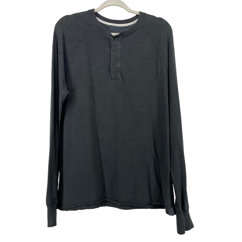 Rag & Bone Size Large Henley Shirt Gray Long Sleeve Cotton Slub Raglan Mens