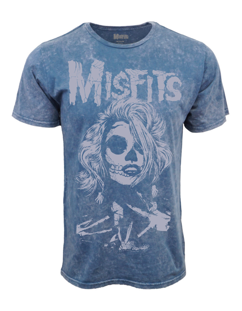 MISFITS SKULL MOVIE STAR MINERAL WASH BLUE T SHIRT