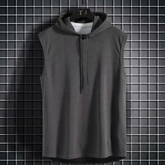 Solid Color Men’s Tank Tops Vest Sleeveless Tees For Male Hooded