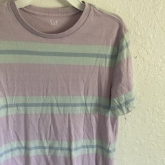 GAP women’s Purple/Green Striped Crew Neck Short Sleeve T-Shirt Sz S