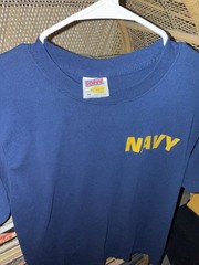 Soffe Mens Blue/Yellow Navy Graphic Logo Print Crew Neck T-Shirt Size M