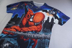 Marvel Spiderman Shirt Mens Medium Blue All Over Print Front and Back Wrap