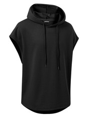 Men’s Oversized Short Sleeve Drawstring Hooded Tank Tops T-Shirts – Casual Su…