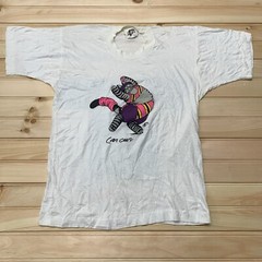 Vintage 80s Yoga Cat MIRO Cancun Workout Gym Shirt Size Medium