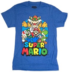 Nintendo Super Mario Group Men’s Royal Blue Heather Graphic T-Shirt New