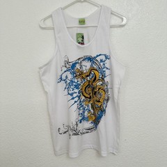 Island Limited Mens Graphic Tank Top White Golden Dragon Sword Y2K Streetwear L