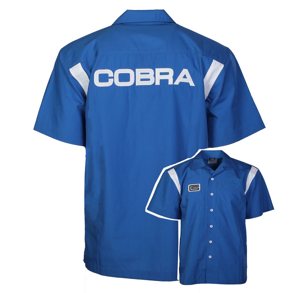 Ford Shelby Cobra Blue Pit Mechanic Button Down Work Crew Shirt Official License