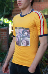 Vintage 70s Beatles M 38-40 Ringer T Healthknit T-shirt Yellow Stripes