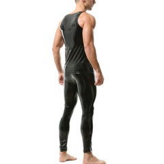 Men’s Sexy Pvc Leather Top Pants Set Shiny Latex Vest Tank Tops Club Tight Pants