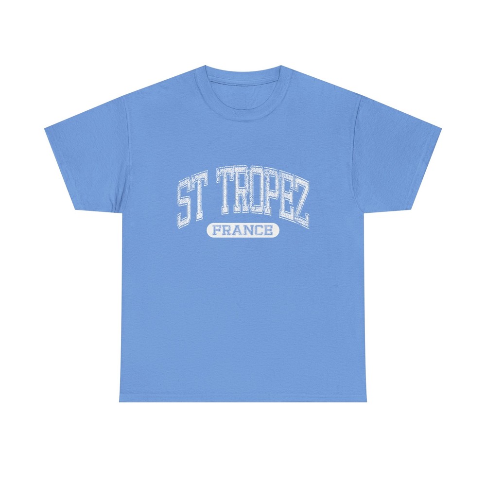 St Tropez France Vintage University Font Summer Travel Blue Tee, T-Shirt