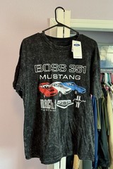 Ford Mustang Boss 351 Mach 1 Acid Wash Black Mens Large Distressed T-Shirt. NWT