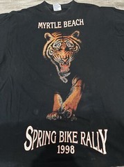 Vtg 90s 1998 Myrtle Beach Spring Bike Rally Shirt Tiger XL Double Sided SS USA