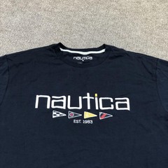 Nautica Shirt Mens Medium Navy Big Logo Flags Graphic Tee Tagless Nautical