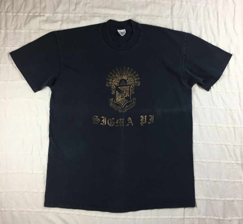 Vintage Single Stitch Sigma Pi T Shirt Men’s Size XL Faded Black Paper Thin Tee