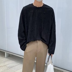 Men’s Distressed Long Sleeve T-Shirt Harajuku Aesthetic Ripped Pullover Top