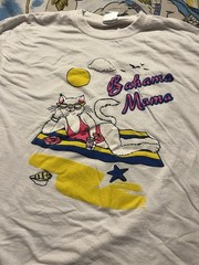 Vintage Bahama Mama Beach Cat White Tee L 80s 90s Puffy Print Good Shape Tourist