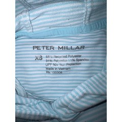 Peter Millar Men’s Light Blue White Striped Long Sleeve Hooded Tshirt, XS
